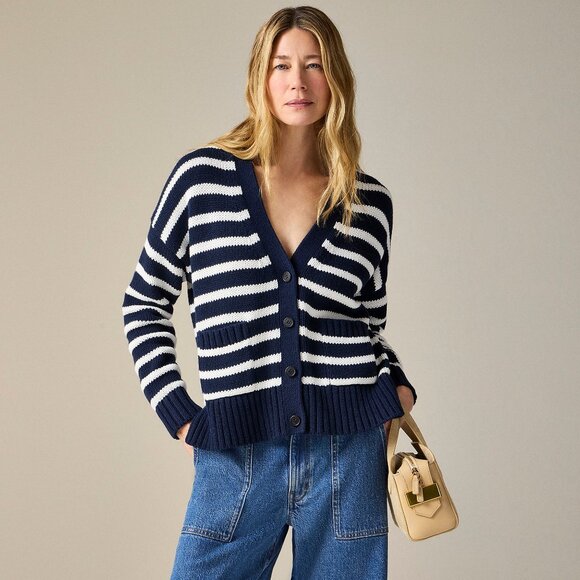 NWT J.Crew Heritage Cotton Relaxed Cardigan in stripe - Picture 1 of 5